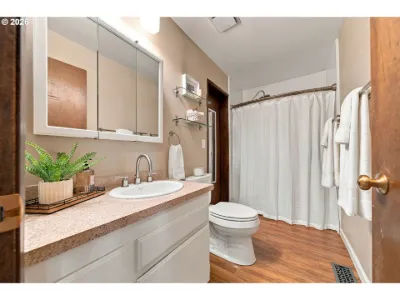 Staged bathroom in a home staged by Willow & Fern