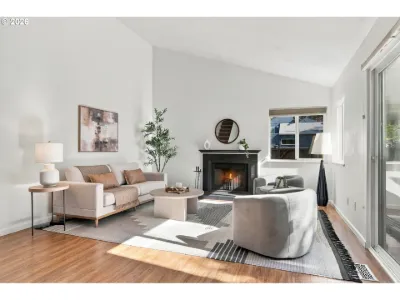 Staged living room in a home staged by Willow & Fern