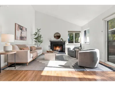 Staged living room in a home staged by Willow & Fern
