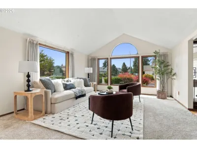 Staged living room in a home staged by Willow & Fern