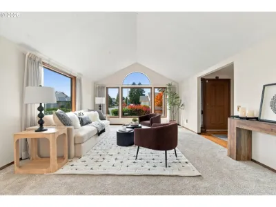Staged living room in a home staged by Willow & Fern