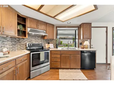 Staged kitchen in a home staged by Willow & Fern